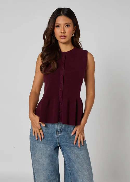 Urban Bliss Plum Peplum Button Front Vest - M Image 2