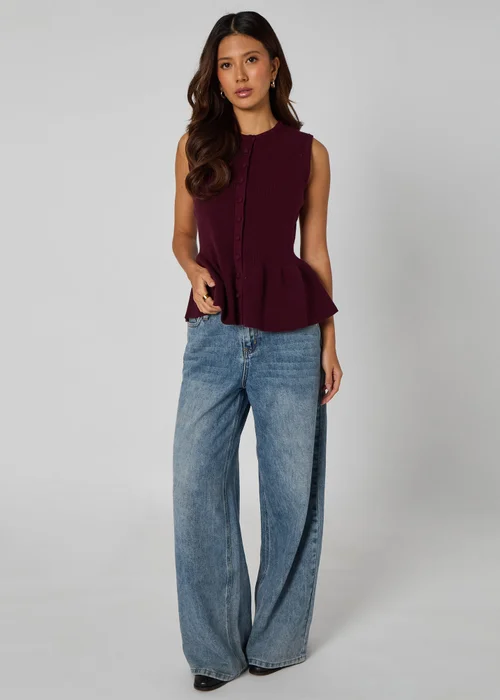 Urban Bliss Plum Peplum Button Front Vest - M Image 1