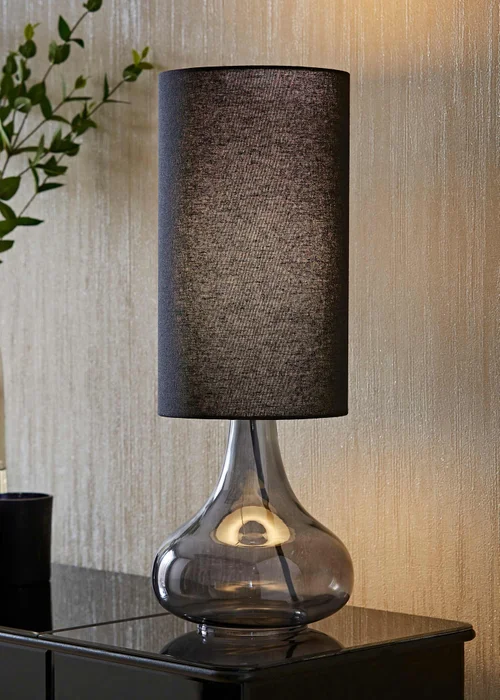 ValueLights Sylvie Smoke Squat Base Tall Shade Glass Table Lamp - One Size Image 1