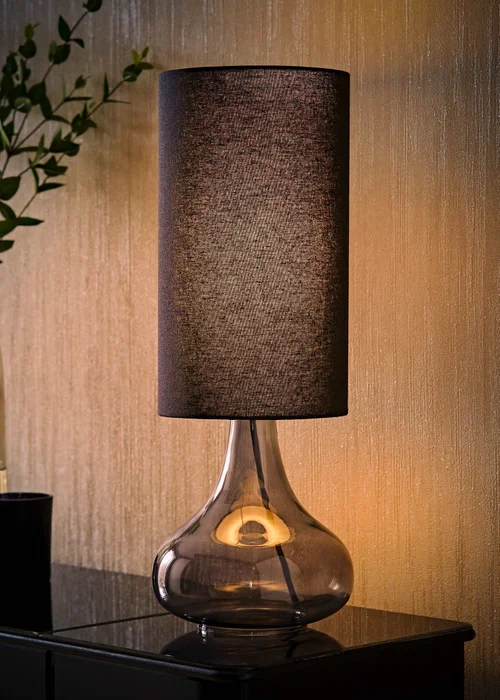 ValueLights Sylvie Smoke Squat Base Tall Shade Glass Table Lamp - One Size Image 2