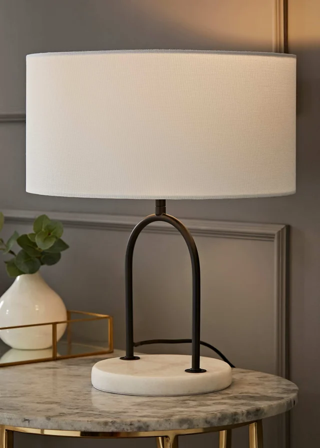 ValueLights Rachel Black Metal Arch Marble Base Table Lamp