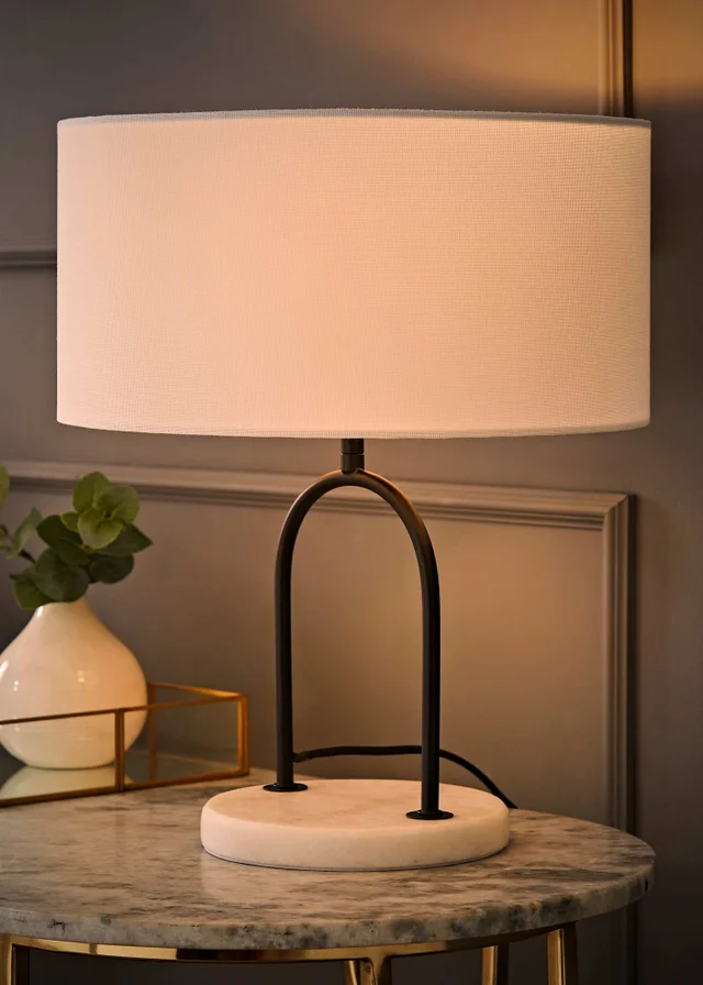 ValueLights Rachel Black Metal Arch Marble Base Table Lamp