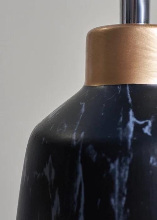 ValueLights Selma Black Marble Effect Table Lamp With Copper Cap Base Only - One Size Image 2