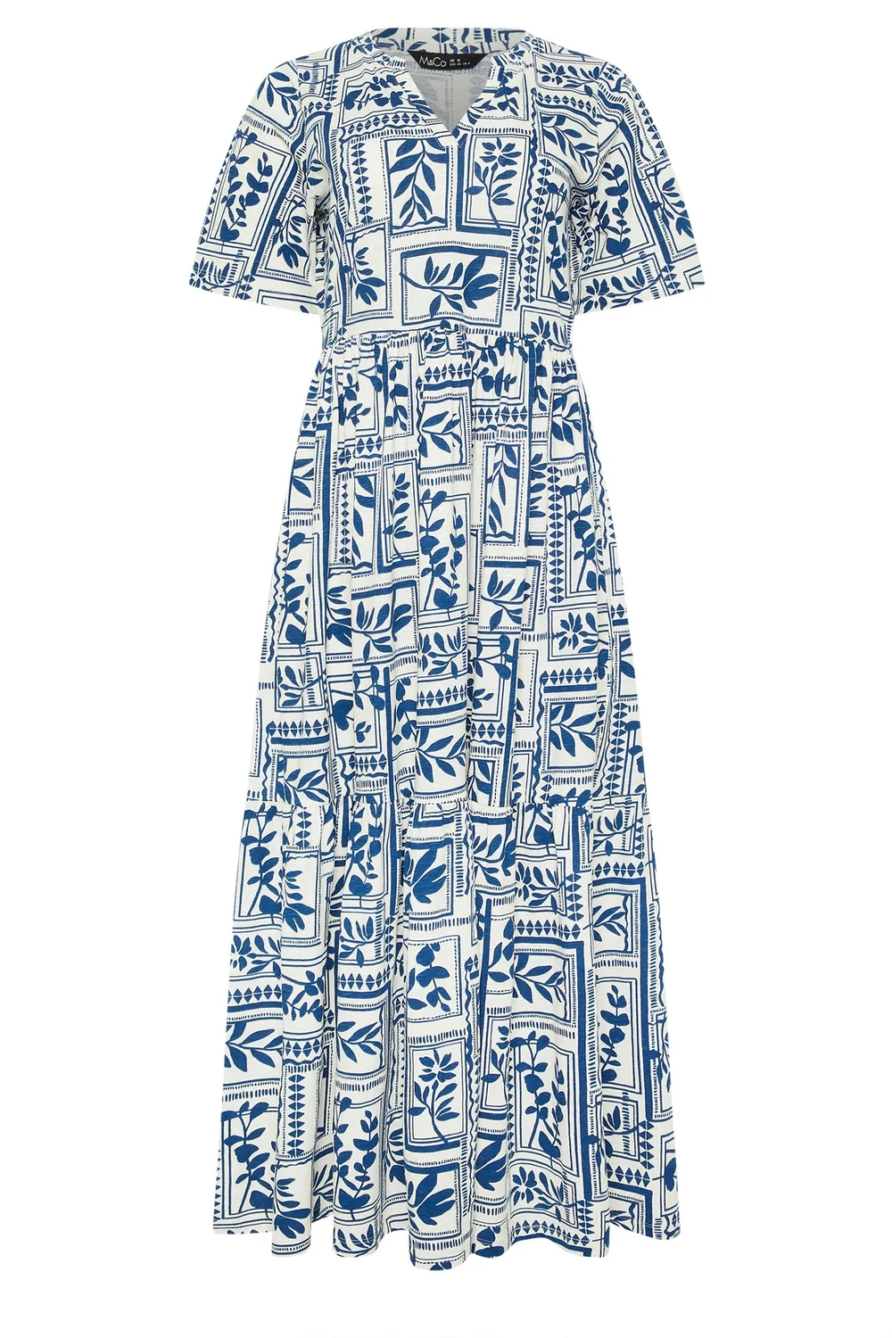 M&Co Blue Leaf Print Tiered Maxi Dress - 12 Image 5