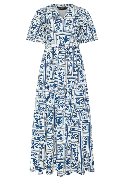 M&Co Blue Leaf Print Tiered Maxi Dress - 12 Image 5