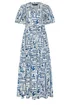 M&Co Blue Leaf Print Tiered Maxi Dress - 12 Image 5