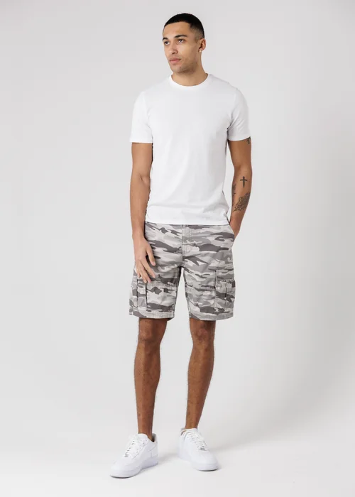 Tokyo Laundry Grey Washed Cotton Twill Cargo Shorts With Camo Print - M Image 4