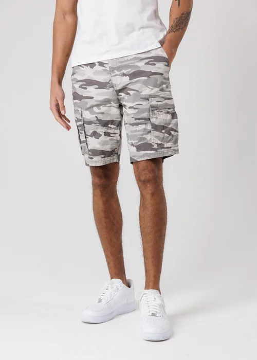 Tokyo Laundry Grey Washed Cotton Twill Cargo Shorts With Camo Print - M Image 1