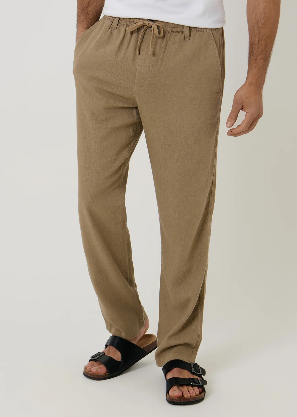 Threadbare Taupe Linen Blend Casual Trousers - 34/L32 Image 1