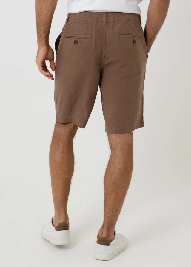Threadbare Brown Linen Blend Chino Shorts