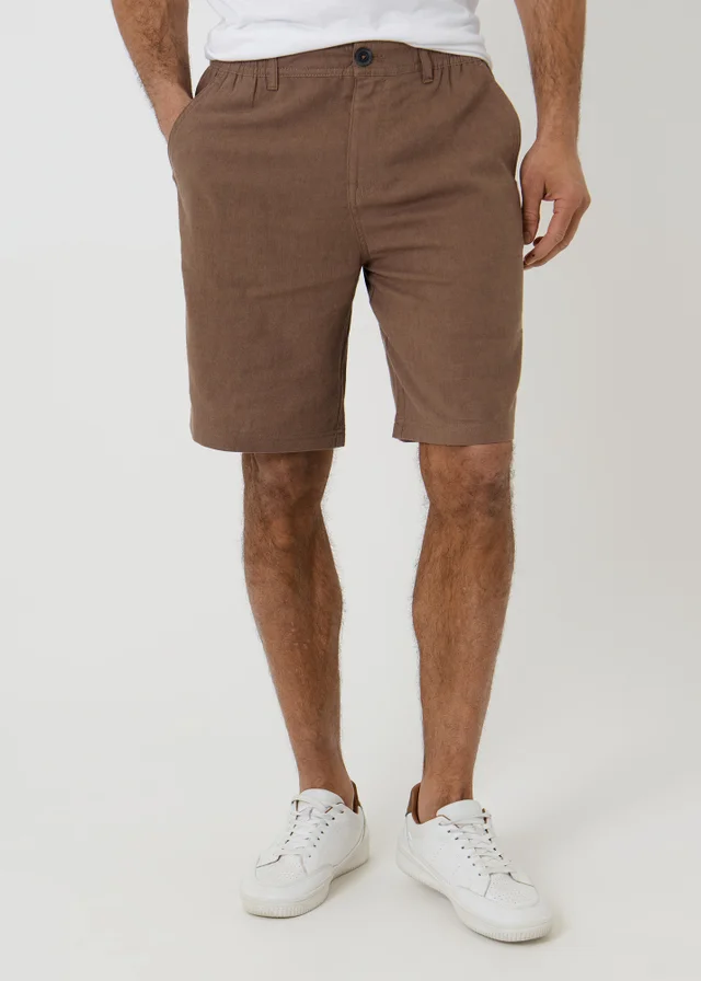 Threadbare Brown Linen Blend Chino Shorts