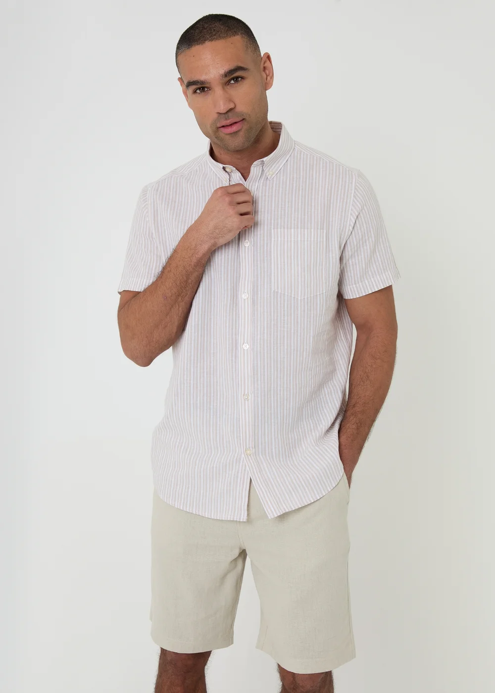 Threadbare Stone Linen Blend Chino Shorts - 34 Image 3