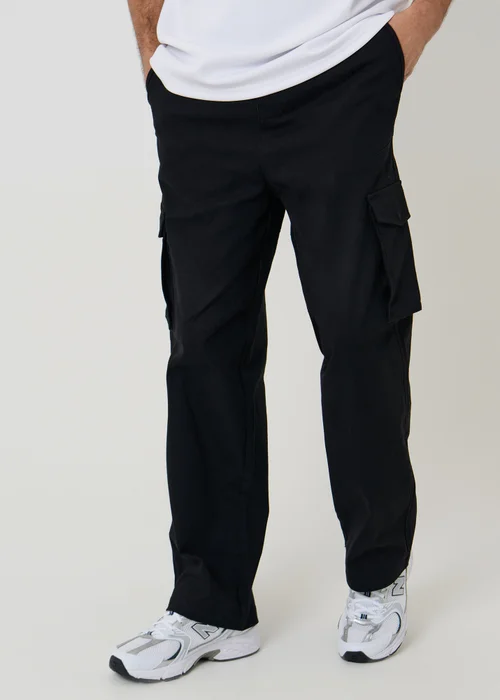 Threadbare Black Baggy Fit Stretch Cotton Cargo Trousers - 34/L32 Image 1