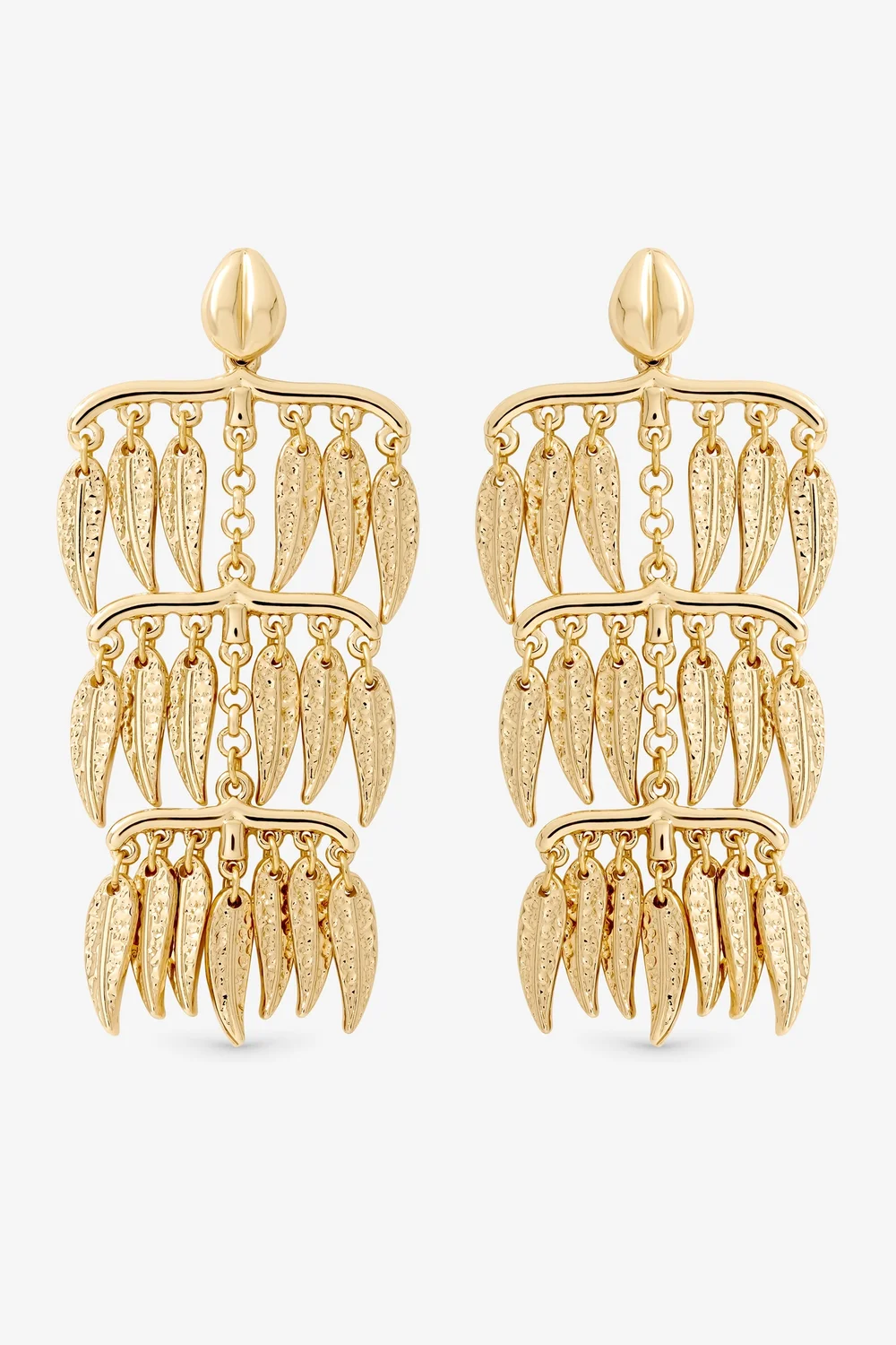 Mood Gold Plated Cascading Leaf Earrings - One Size Image 1
