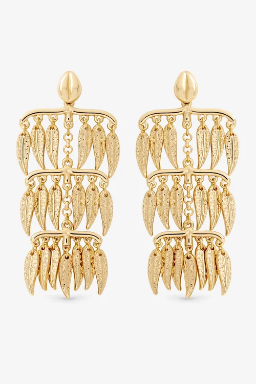 Mood Gold Plated Cascading Leaf Earrings - One Size Image 1