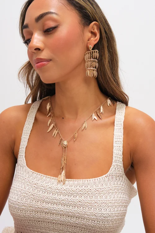 Mood Gold Plated Cascading Leaf Earrings - One Size Image 3