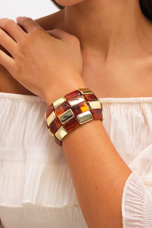 Mood Gold Plated & Resin Statement Stretch Bracelet - One Size Image 2