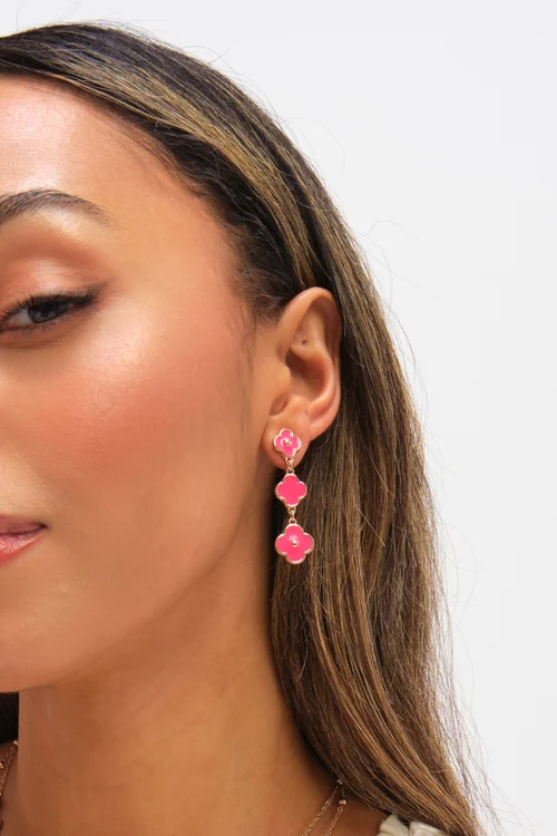 Mood Gold Plated & Coral Clover Drop Earrings - One Size Image 2