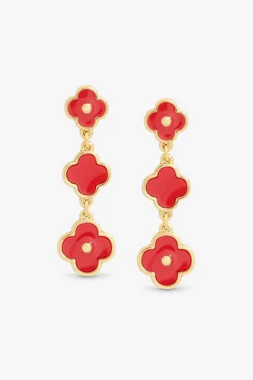 Mood Gold Plated & Coral Clover Drop Earrings - One Size Image 1