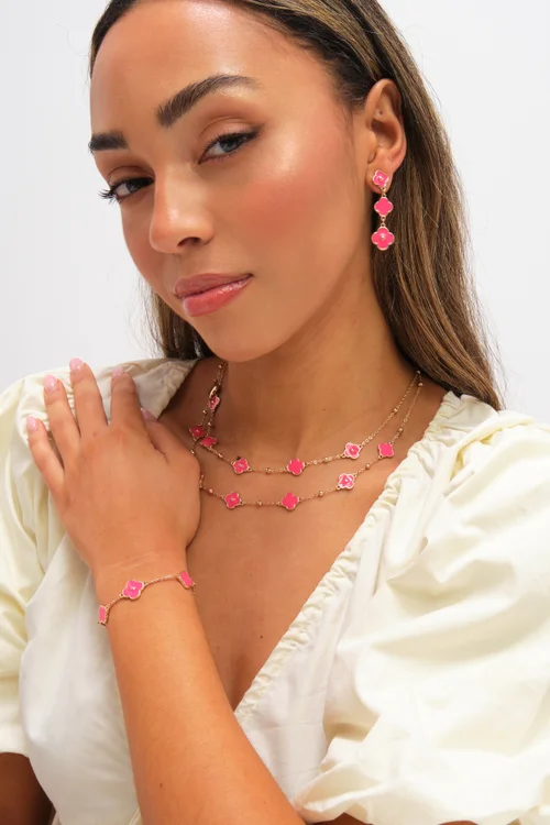 Mood Gold Plated & Coral Clover Drop Earrings - One Size Image 3