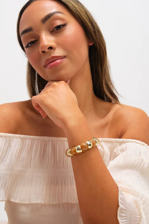 Mood Gold Plated & Resin Stretch Bracelet - One Size Image 3