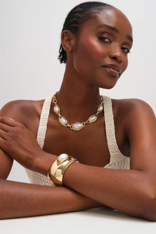 Mood Gold Plated & Pearl Statement Cuff - One Size Image 3