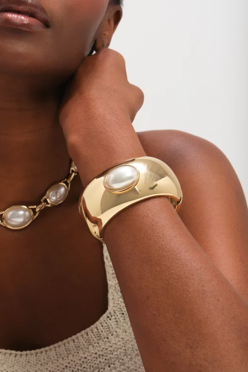 Mood Gold Plated & Pearl Statement Cuff - One Size Image 2