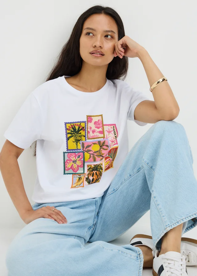 White Graphic Floral T-Shirt