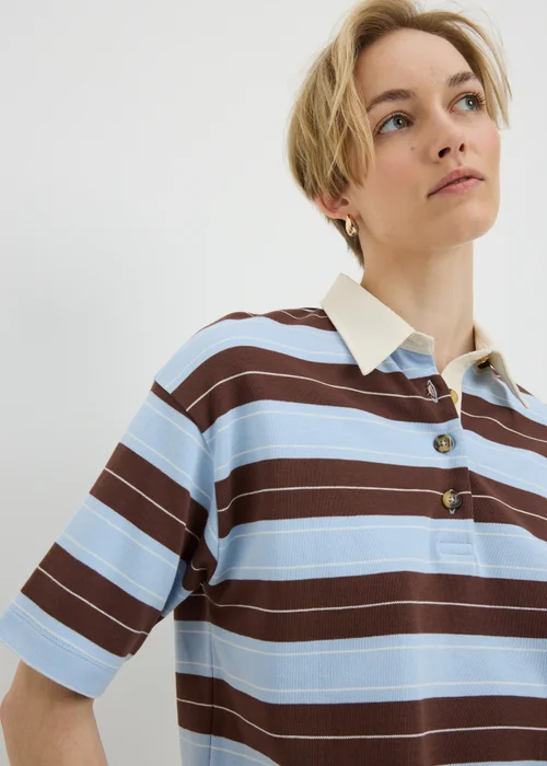 Blue & Brown Stripe Rugby Shirt - 8 Image 1