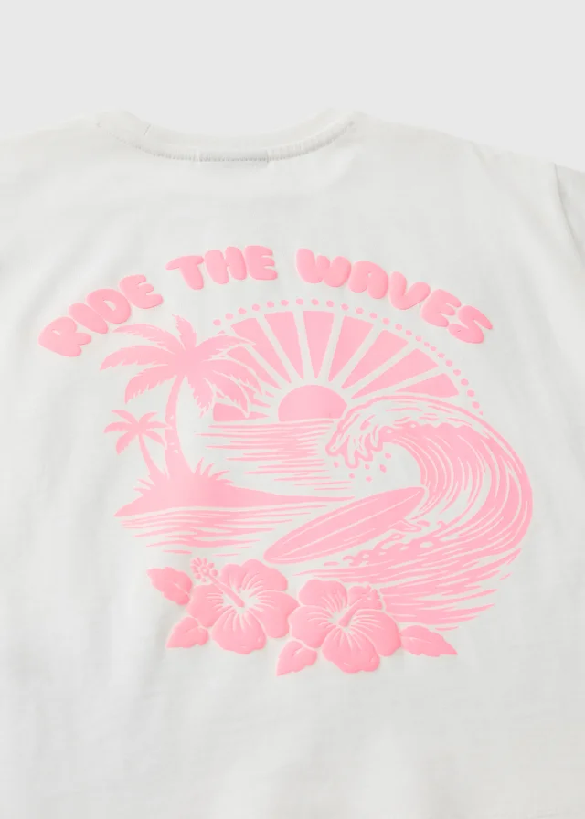 Girls White Waves Slogan T-Shirt (7-15yrs)