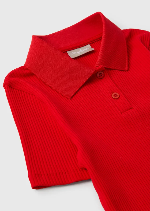 Girls Red Short Sleeve Polo Shirt (7-15yrs)