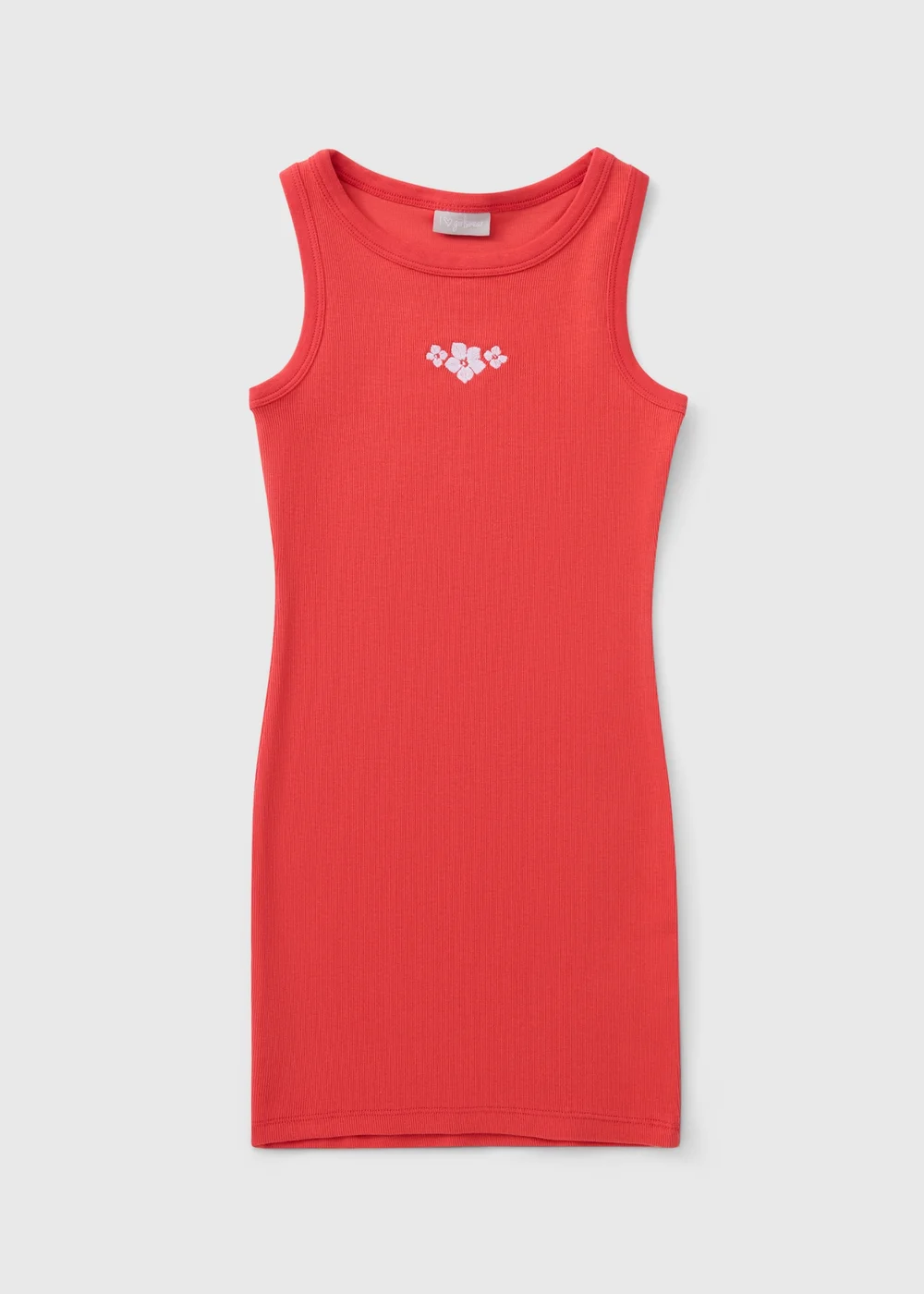 Girls Red Embroidered Floral Rib Dress (7-15yrs) - 14 Yrs Image 1