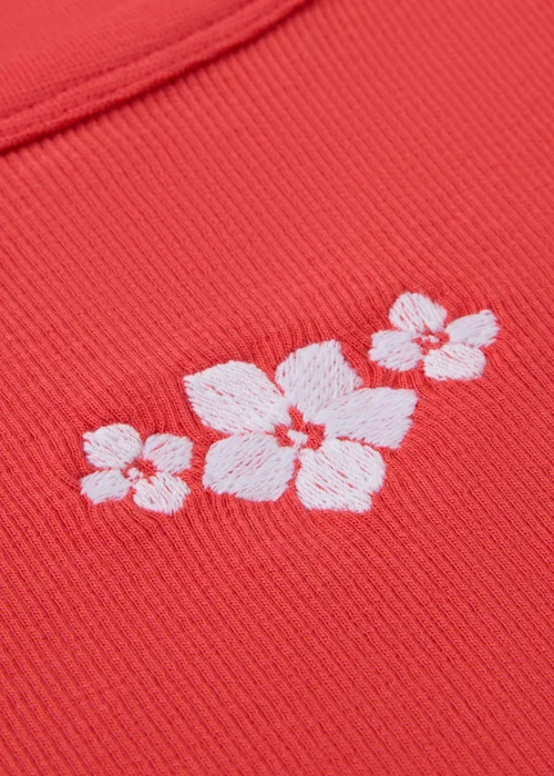 Girls Red Embroidered Floral Rib Dress (7-15yrs) - 14 Yrs Image 2