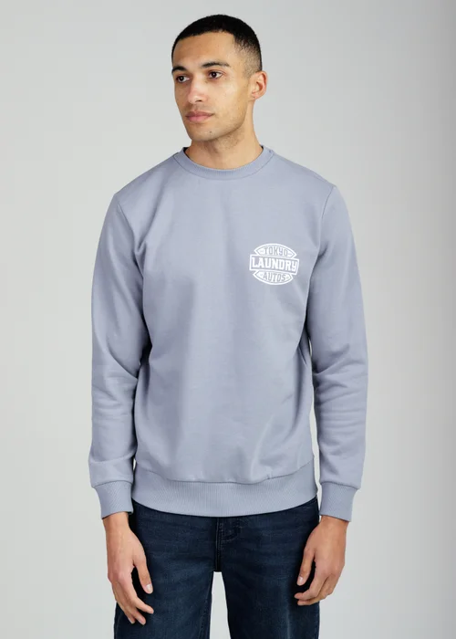 Tokyo Laundry Blue Printed Brushed Back Fleece Crew Neck Sweatshirt - M Image 1