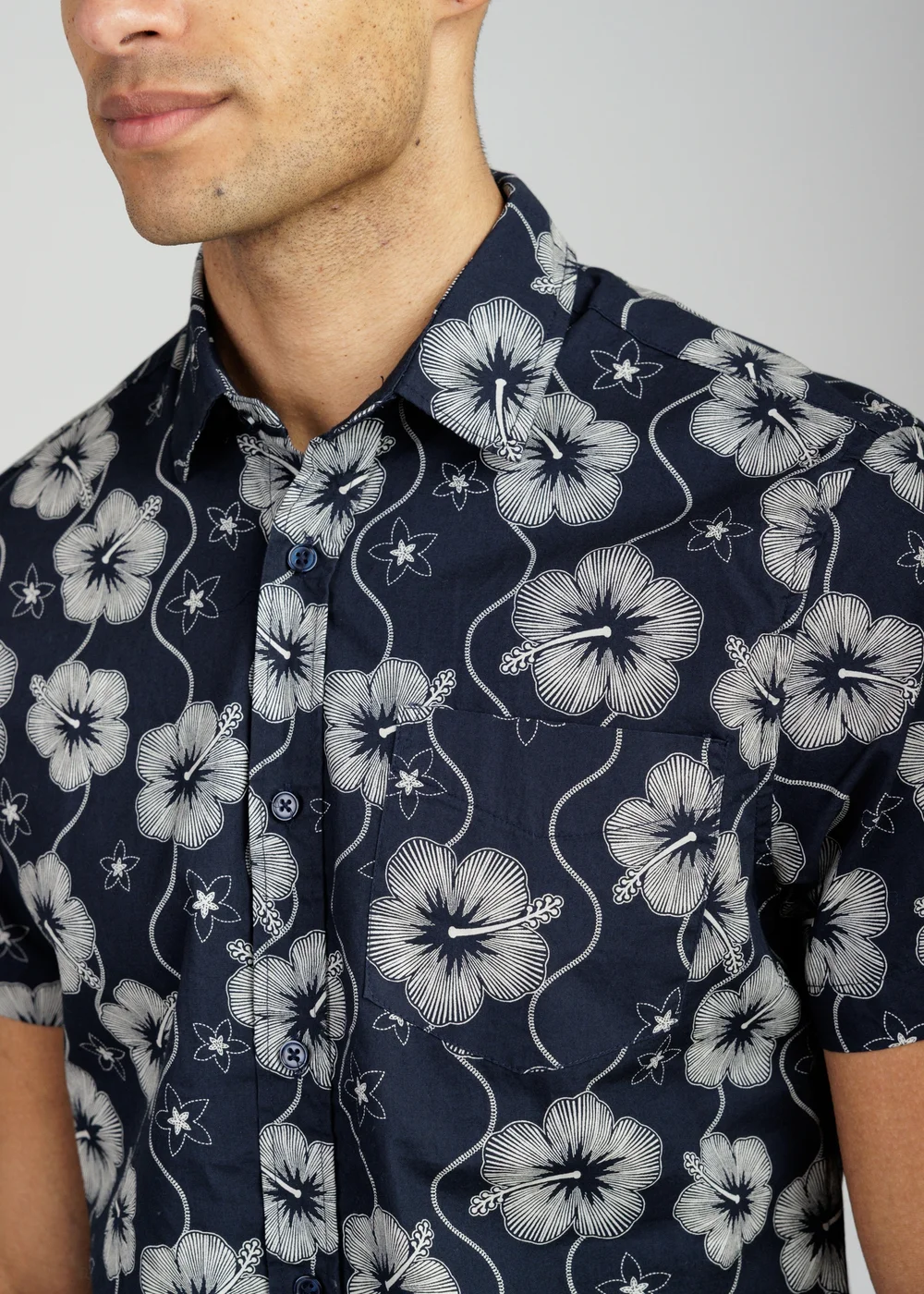 Tokyo Laundry Navy Cotton Poplin Button Up Shirt With Abstract Floral Print - XL Image 3