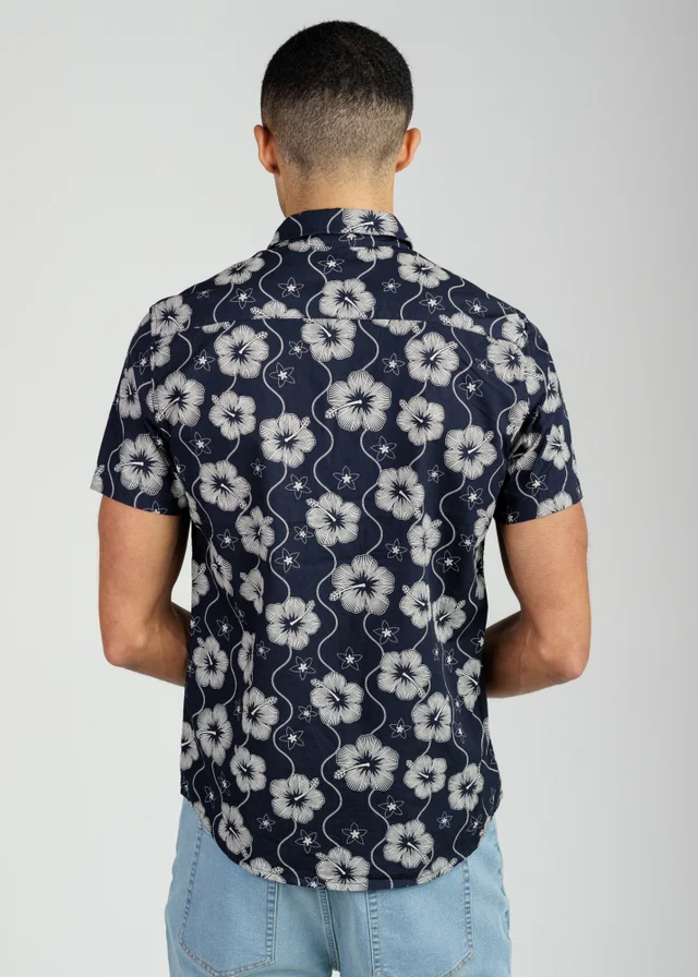 Tokyo Laundry Navy Cotton Poplin Button Up Shirt With Abstract Floral Print