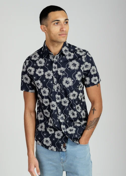 Tokyo Laundry Navy Cotton Poplin Button Up Shirt With Abstract Floral Print - XL Image 1
