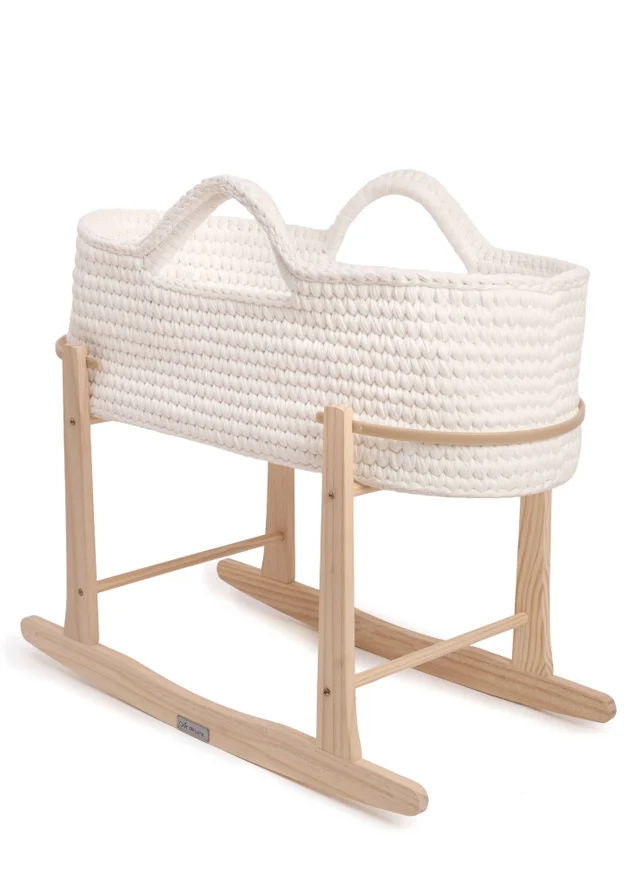 Clair de Lune Crochet Moses Basket with Natural Rocking Stand