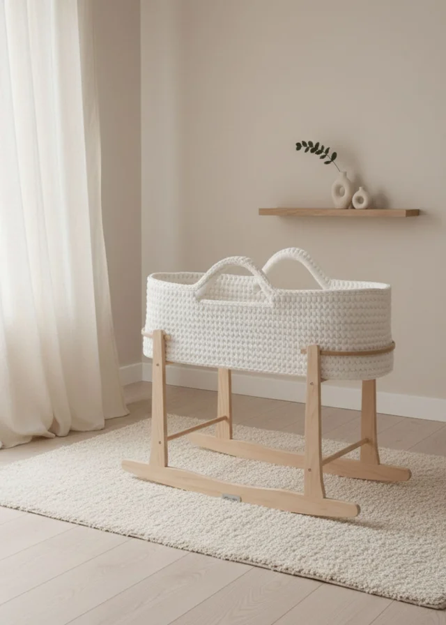 Clair de Lune Crochet Moses Basket with Natural Rocking Stand