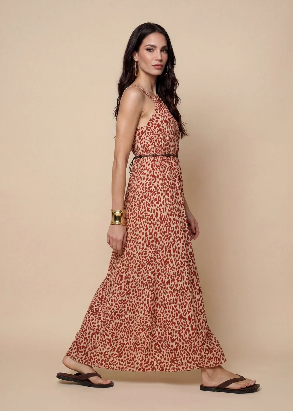 Urban Bliss Animal Metallic Maxi Dress Rust Pattern - 8 Image 3