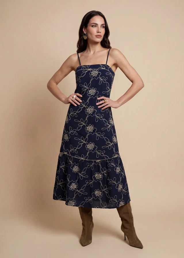 Urban Bliss Navy Embroidered Maxi Dress
