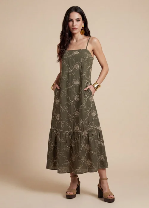 Urban Bliss Khaki Embroidered Maxi Dress - 12 Image 1