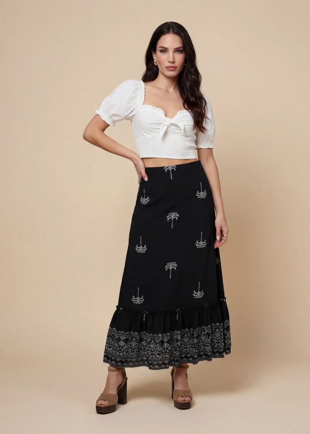 Urban Bliss Tirered Maxi Skirt Black Pattern - 14 Image 1