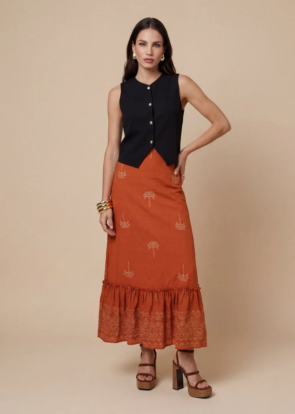 Urban Bliss Tirered Maxi Skirt Rust Pattern - 8 Image 3