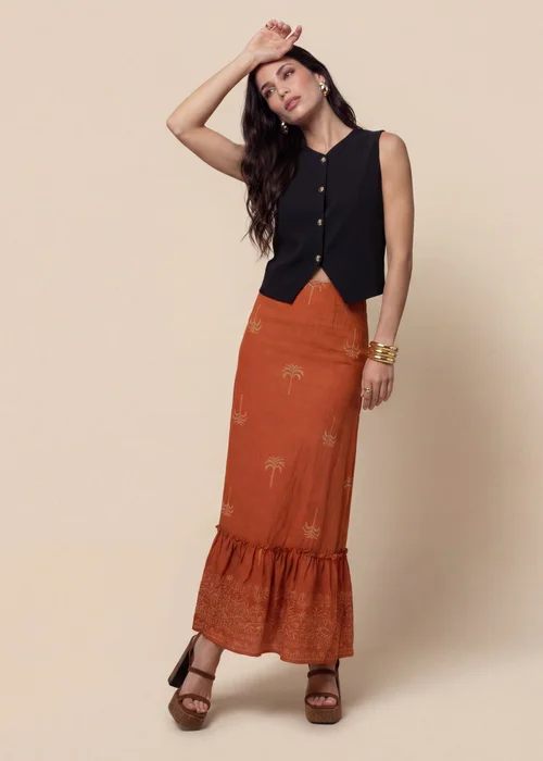 Urban Bliss Tirered Maxi Skirt Rust Pattern - 8 Image 1