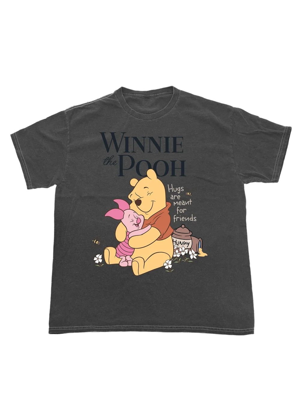 Spiral Galaxy Disney Winnie The Pooh Hugs Charcoal Graphic Washed T-Shirt - 2XL Image 1