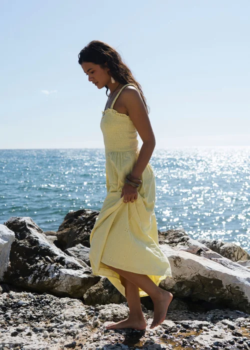 Gini London Yellow Embroidered Shierred Bodice Sun Dress - 16 Image 4