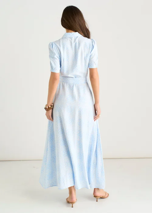 Gini London Cotton Mix Blue Tile Print Button Through Maxi Shirt Dress - 14 Image 3