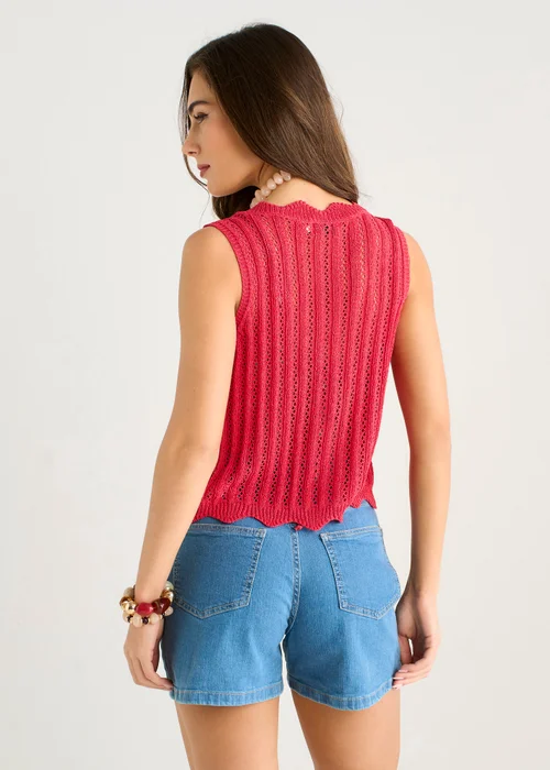 Gini London Pink Scallop Crochet Tie Front Waistcoat - S/M Image 3