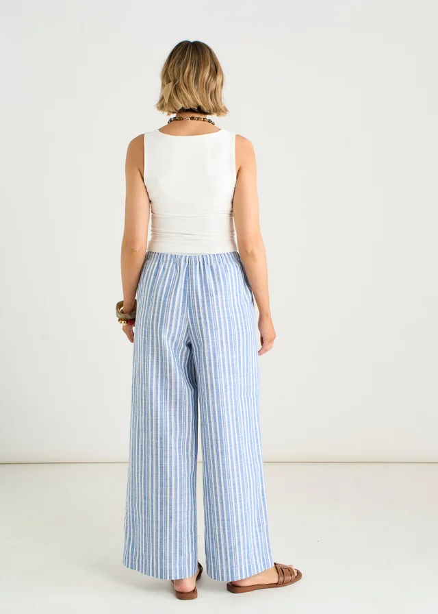 Gini London Blue Stripe Linen Mix Stripe Trousers
